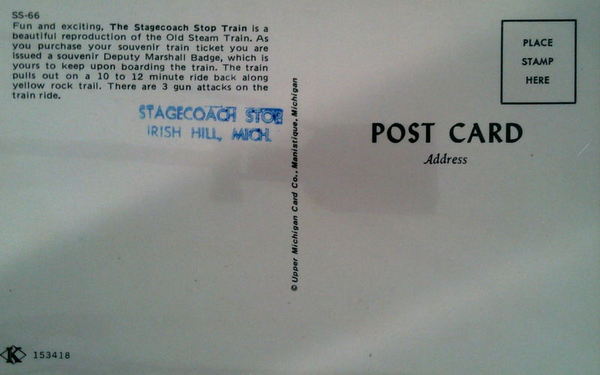 Irish Hills Area - Old Postcard Of Statecoach Stop Train (newer photo)